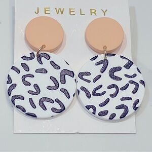 Peach and white Circular dangle earrings